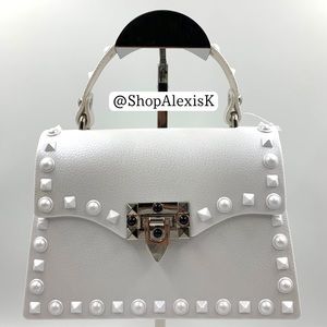 Studded Crossbody Satchel/ Mini Purse -Pearl White